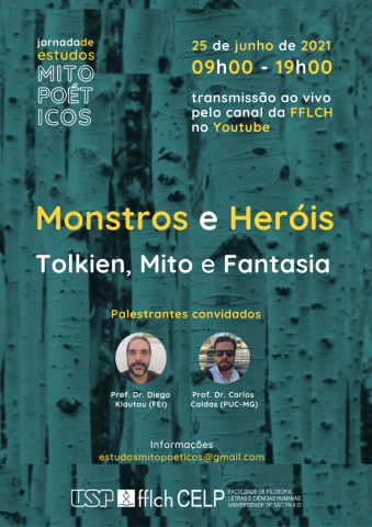 Cartaz de divulgação do evento com fotos dos palestrantes Diego Klautau e Carlos Caldas