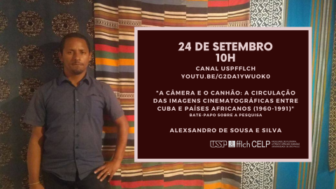 Banner de divulgação do evento com informações presentes na descrição e uma foto de Alexsandro de Sousa e Silva